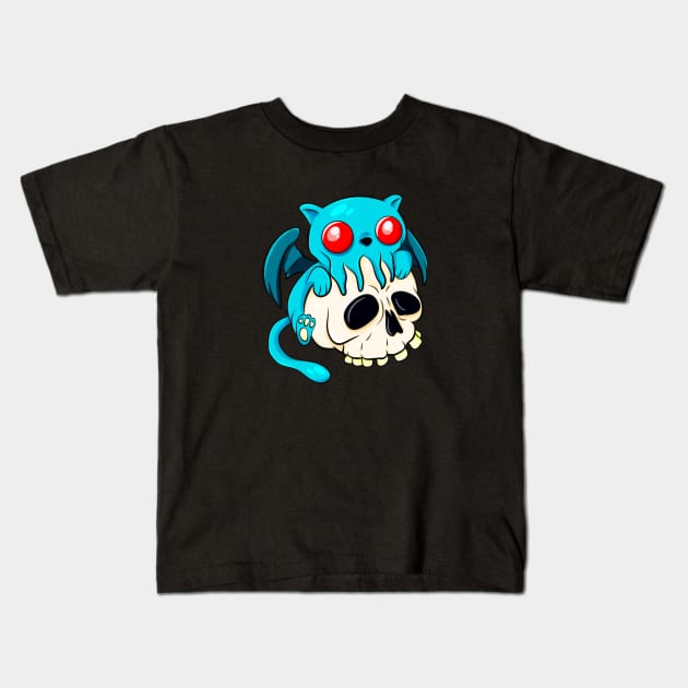 Cthulhu Cat Cute Kawaii Cathulhu Kitten Fun Skull Kids T-Shirt by Foxxy Merch